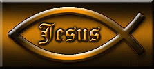 The word Jesus inside the fish symbol on a gold plaque